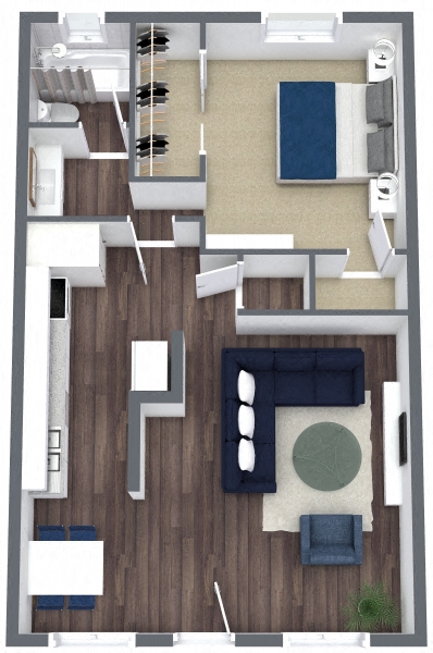 Floor plan for 1 bed, 1 bath, 650 sqft